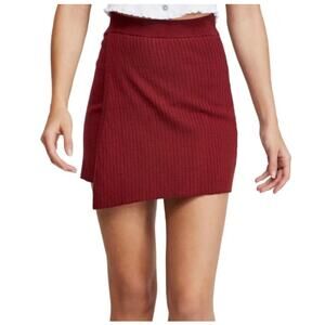 NWT Free People Sweater Wrap Mini Skirt Wine Burgundy Red Sz Small Mod Boho Soft